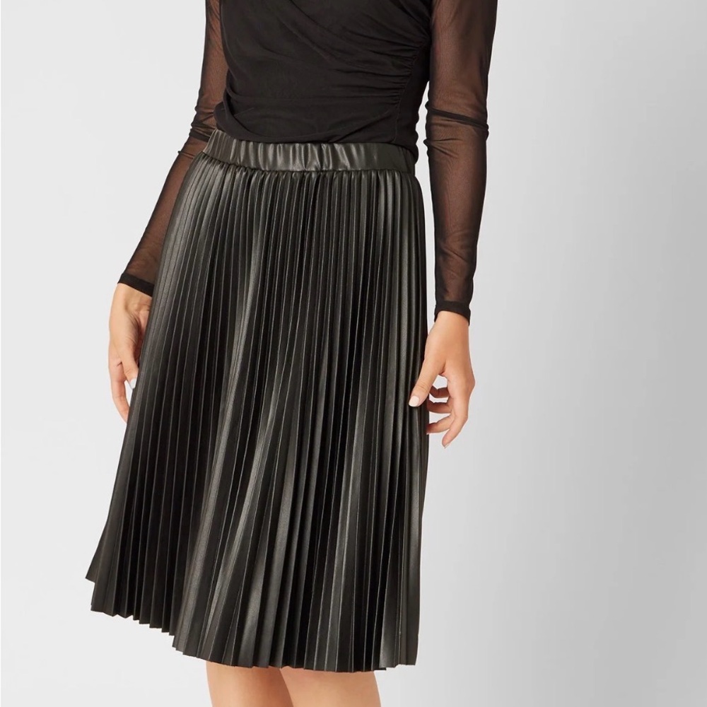 NWT Adrienne Landau Black Pleated Faux-Leather Midi Skirt SIZE XL